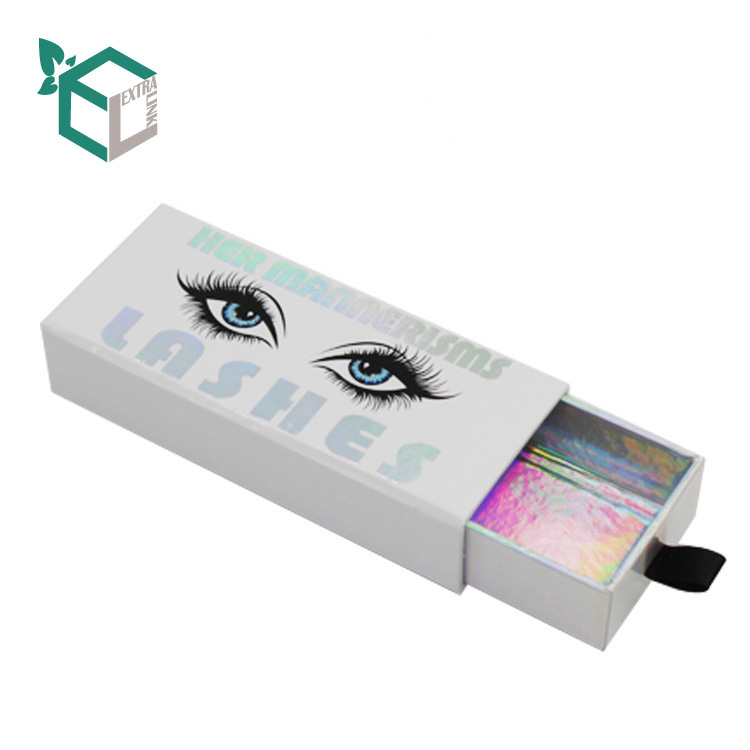 Custom White Elegant Paper Drawer Custom Eyelash Packaging Box With Ribbon
