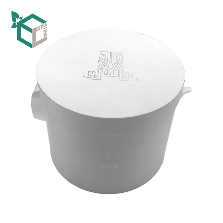 Custom White Soft Touch Film Large Hat Round Box With Ribbon Handle